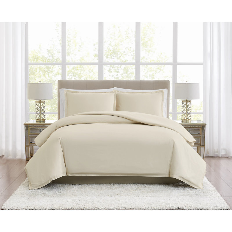 Ensemble de housse de couette en coton percale 400TC Borghese Roma 400TC, Housse de couette très grand et 2 taies, Kaki
