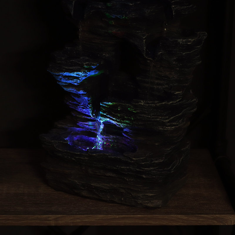 Vivo Five Stream Rustic Gray Polyresin Tabletop Fountain with Color LEDs