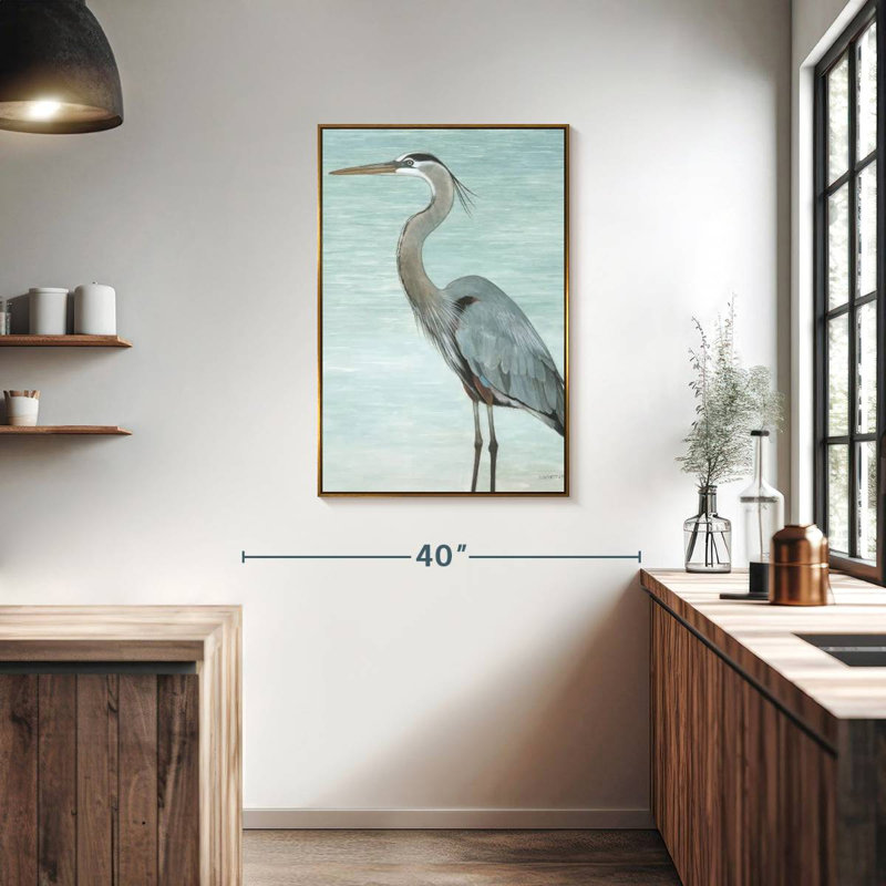 Grand héron, 25" x 37", Floating Frame Gold
