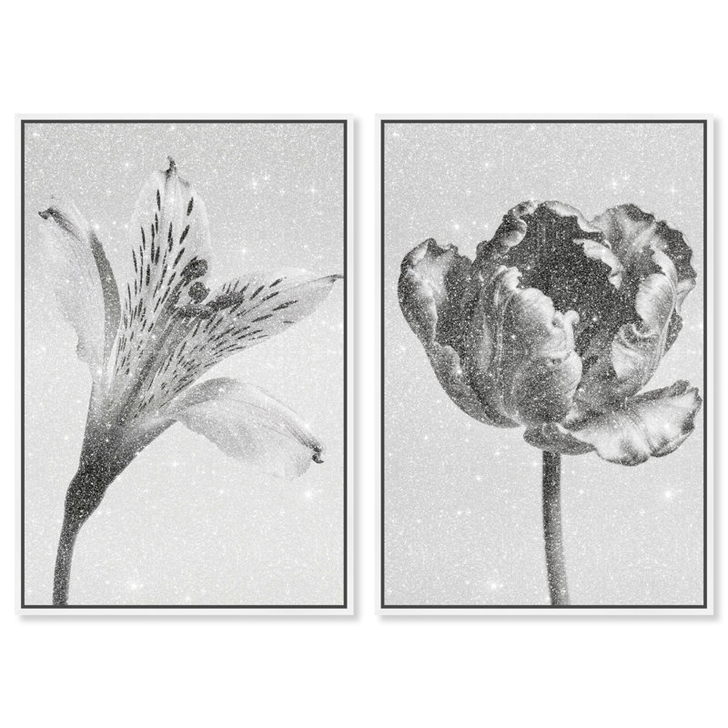 Peeking Flowers Set Set by Oliver Gal, 46" H x 31" W, White Floater Frame