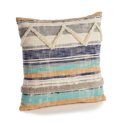 Coastal Striped Textured Hand-Made 100% Cotton Decorative Throw Pillow