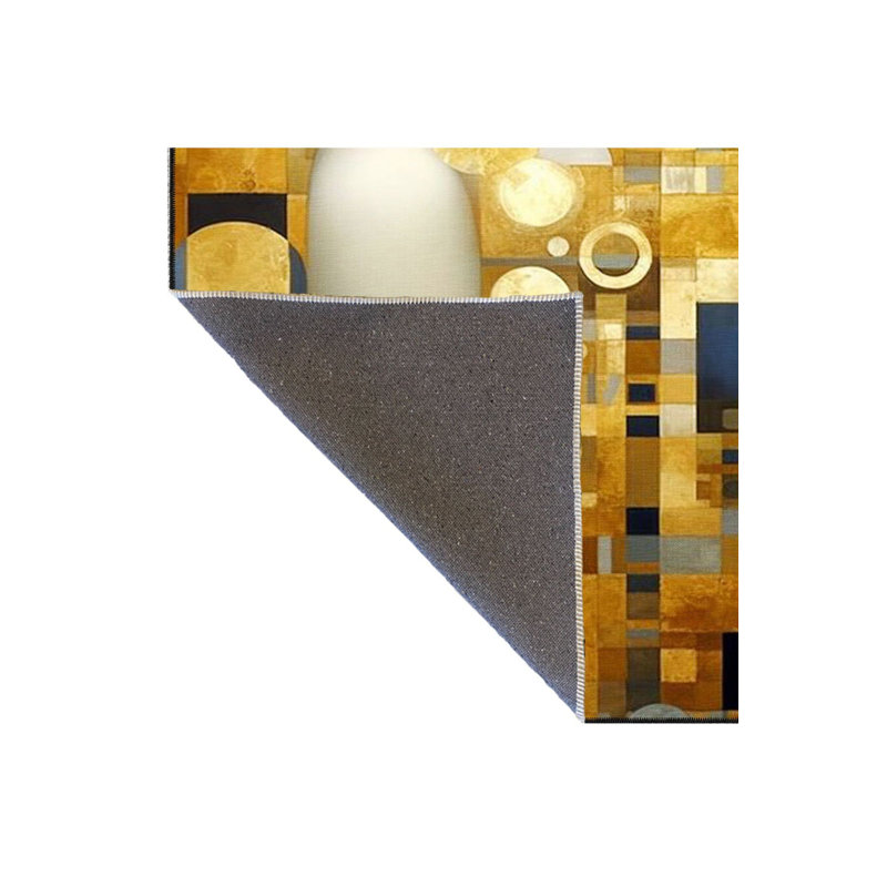 Yellow Geometric Patterned Woven Base Washable Rug, Rectangle 3'3" x 4'11" Rug Pad Included