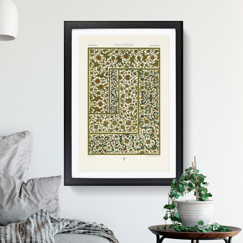 Indo-Persian Pattern with Flowers by Albert Racinet - Framed Print, 50cm H x 35cm W x 2cm D, Black