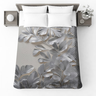 Silver Metallic Leaves Bedding Leaves Bedspread Nature