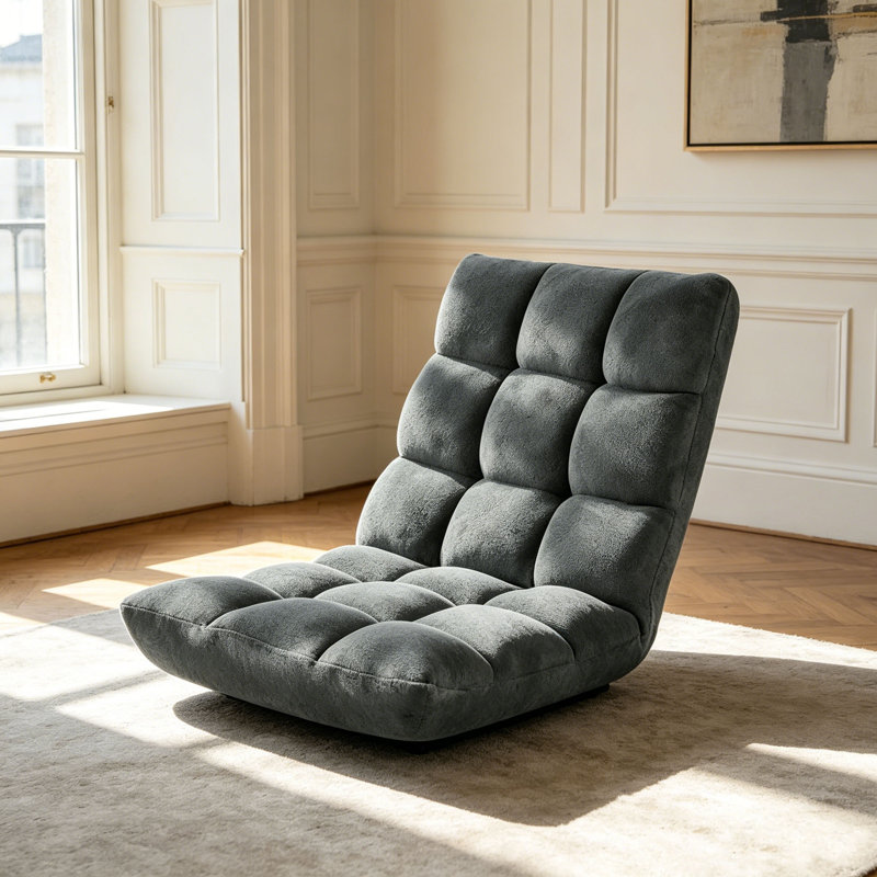 Folding Reclining Ergonomic Floor Game Chair with Back Support, Cushioned Meditation Sofa, Dark Grey, Dark Grey