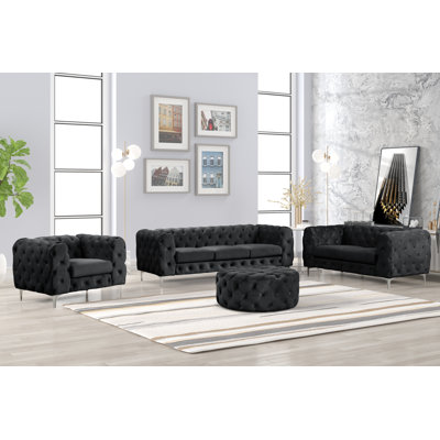 Bernie 4 - Piece Velvet Living Room Set