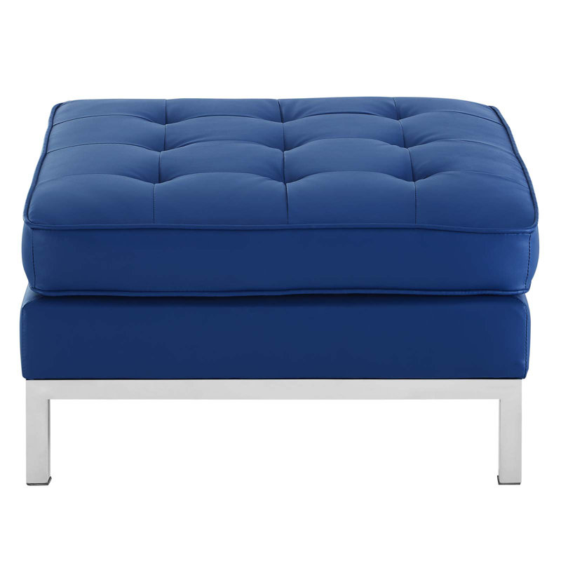Repose-pieds en cuir végétalien capitonné Loft, Similicuir bleu marine