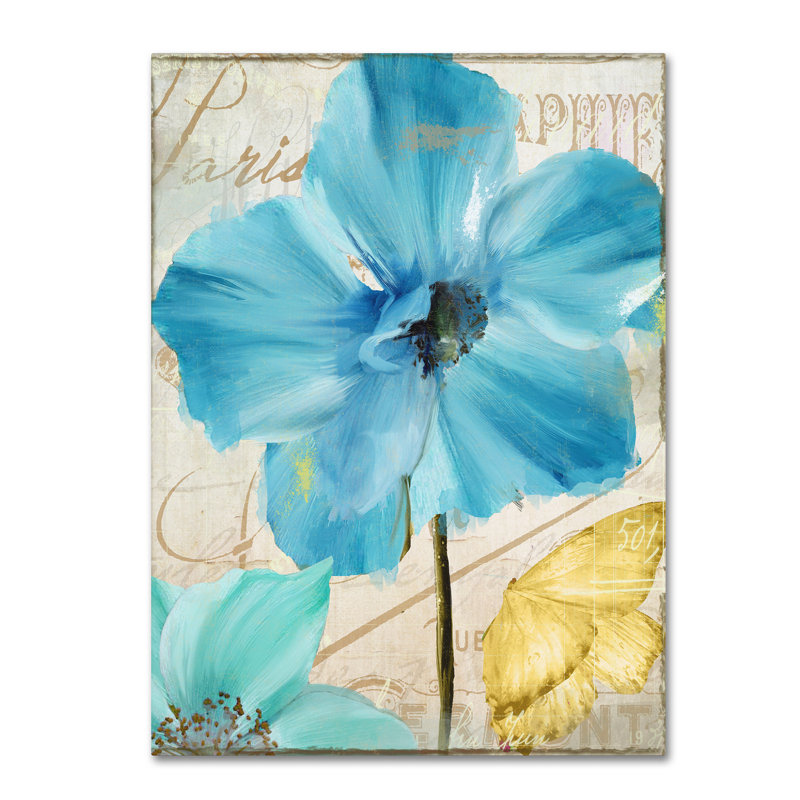 Blue and Yellow Floral Canvas Art with Butterfly