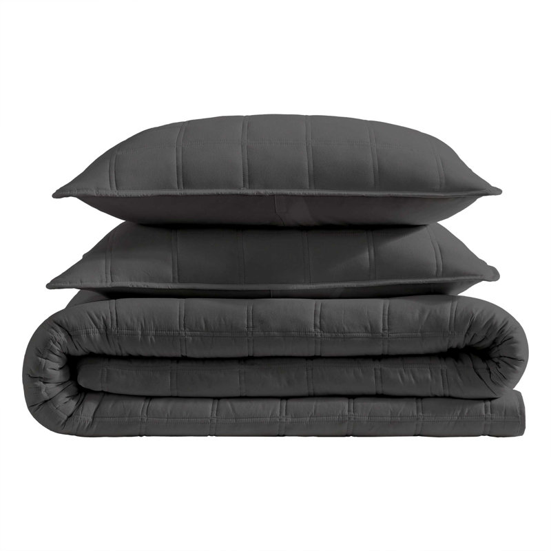 Kenneth Cole Stonewashed Solid Reversible Quilt Set, Gray, King Quilt