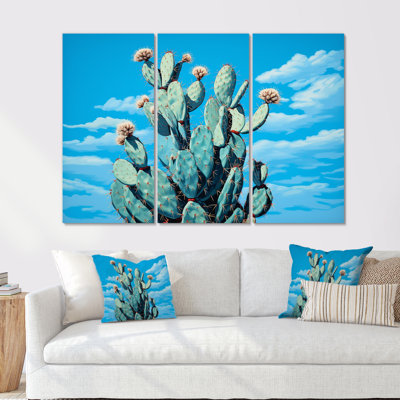 «Cactus Blue Brilliance», ensemble d'art mural sur toile cactus floral