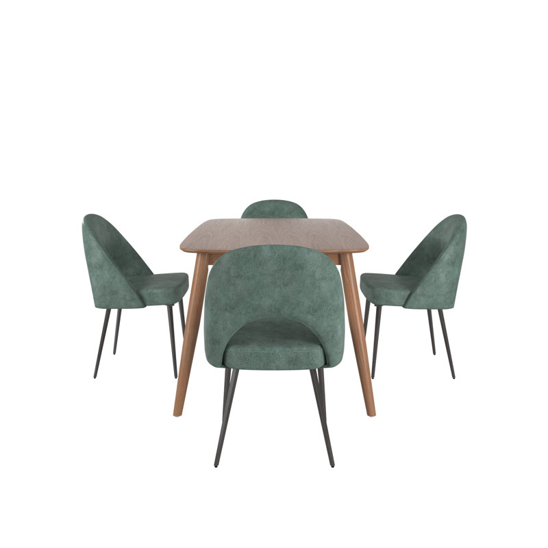 Ensemble de salle à manger Faught Mid-Century, Noyer, Sarcelle