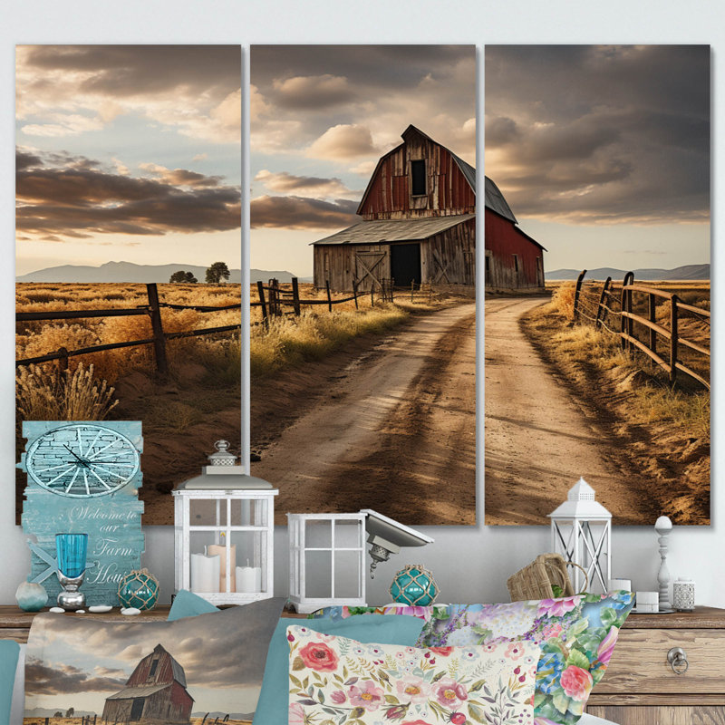 Barns Rustic Charm II sur toile, reproduction de 3 pièces, H 28 po x l 36 po x P 1 po