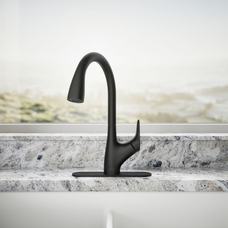 Rival Pull Down Single Handle Kitchen Faucet with Two-Function Sprayhead, Matte Black