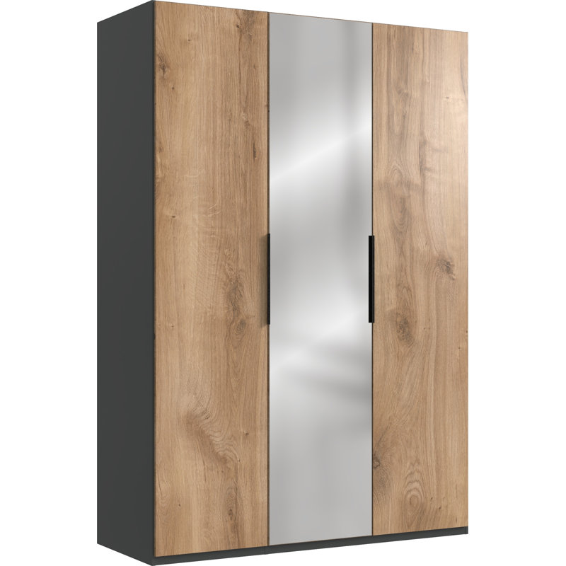 Guardino 3 Door Wardrobe, 236cm H x 150cm W x 58cm D, Plank Oak/Graphite