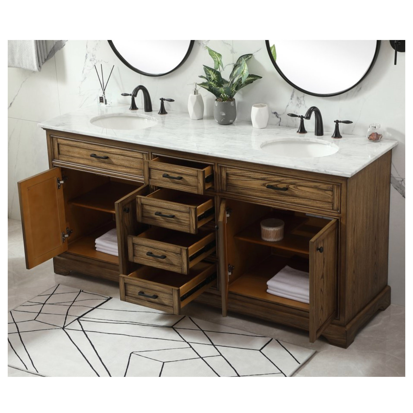 Hermes 72'' Double Bathroom Vanity, Driftwood, Carrara White
