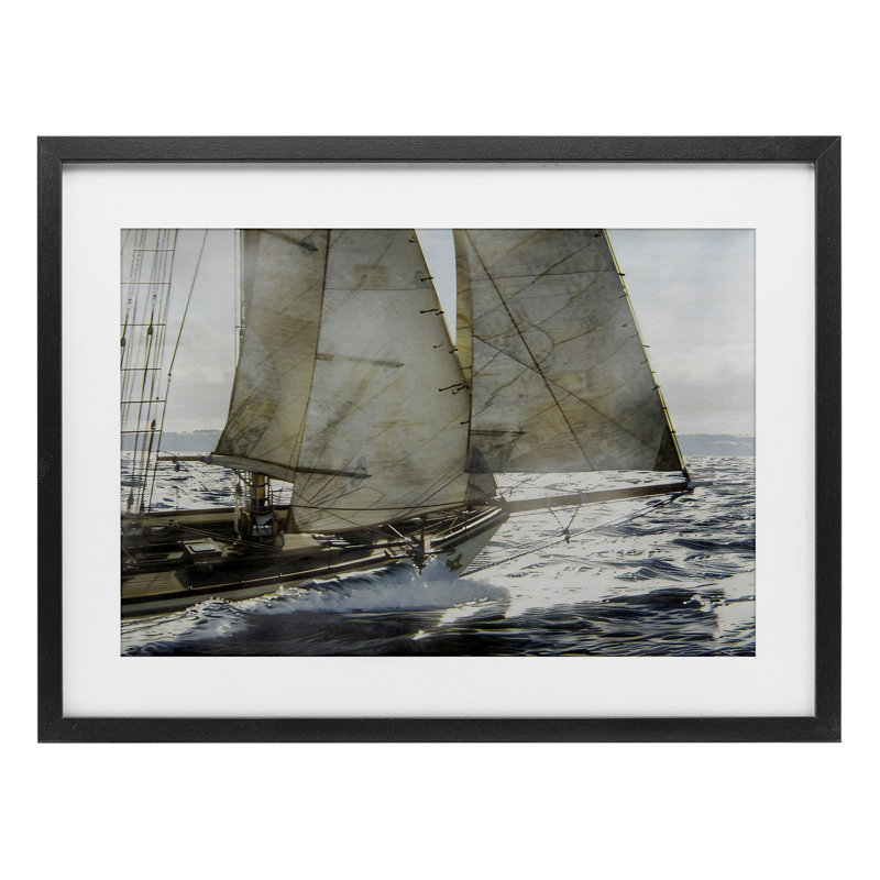«Ship Sails In Motion», reproduction encadrée sous verre, design par LSR Design Studio, H 14 po x l 20 po, Cadre noir minuit