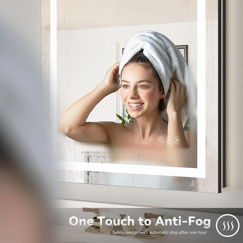  LED Black Framed Bathroom Mirror, Anti Fog, Front-lit and Back-lit 3 Color Dimmable Light, 32" x 24"