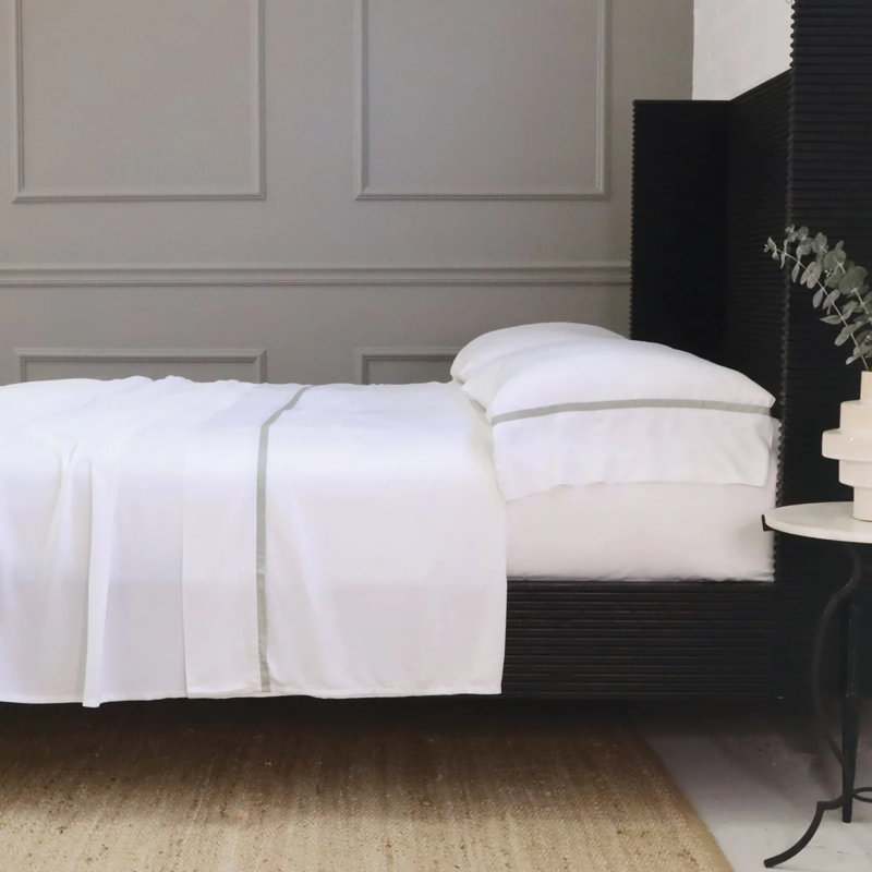 Langston Bamboo Machine Woven Sheet Set, White/Sea Glass, Twin