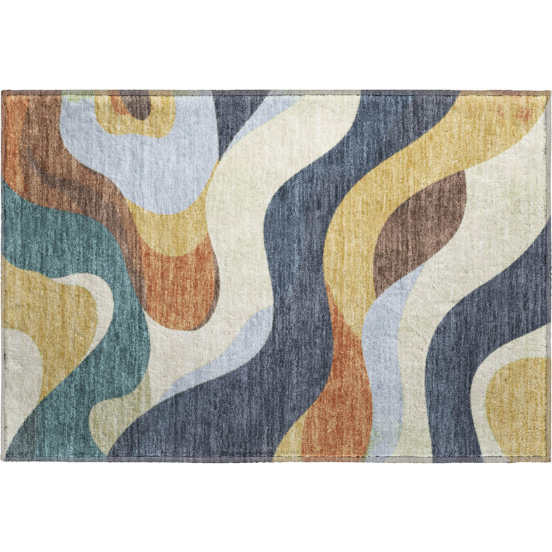 Premium Machine Washable Mayfield AMF2186 swirls Rug, 1'8" x 2'6", Gold