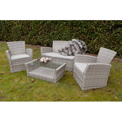 4-Sitzer Lounge-Set Kayley aus Rattan mit Polster