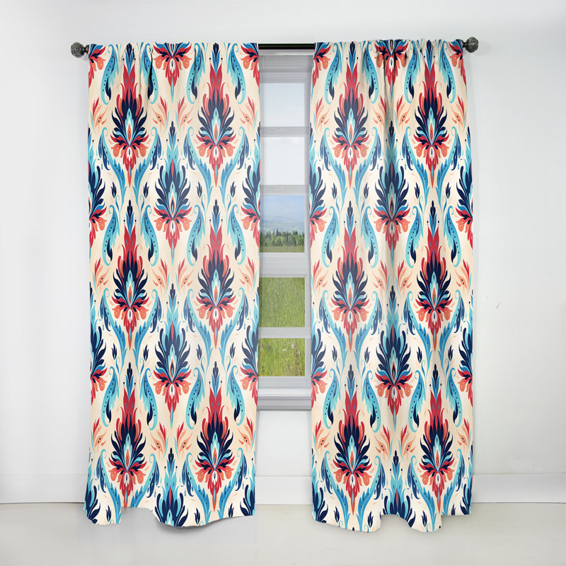 Rouge et bleu Tribal Ikat Harmony - Rideau Ikat - Rideau obscurcissant Ikat - 1 panneaux, L 52 po x L 95 po