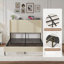 Lit plateforme double en métal et bois, beige doux avec station de charge intégrée, aucun sommier requis pour la chambre à coucher