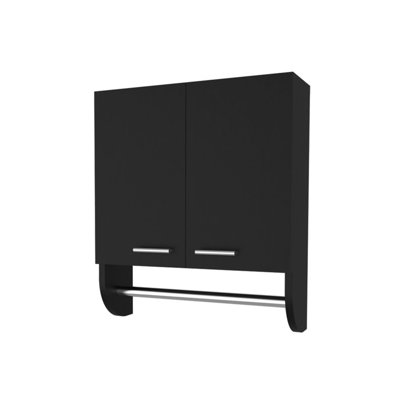 Armoire de rangement de salle de bain moderne noire avec barre à serviettes - ajoute de l'élégance à