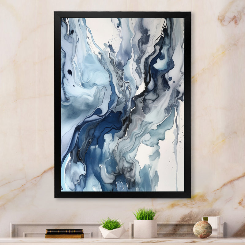 Bleu et gris Elixir éthéré II - art mural abstrait, Noir, H 32 po x l 24 po, Cadre photo unique