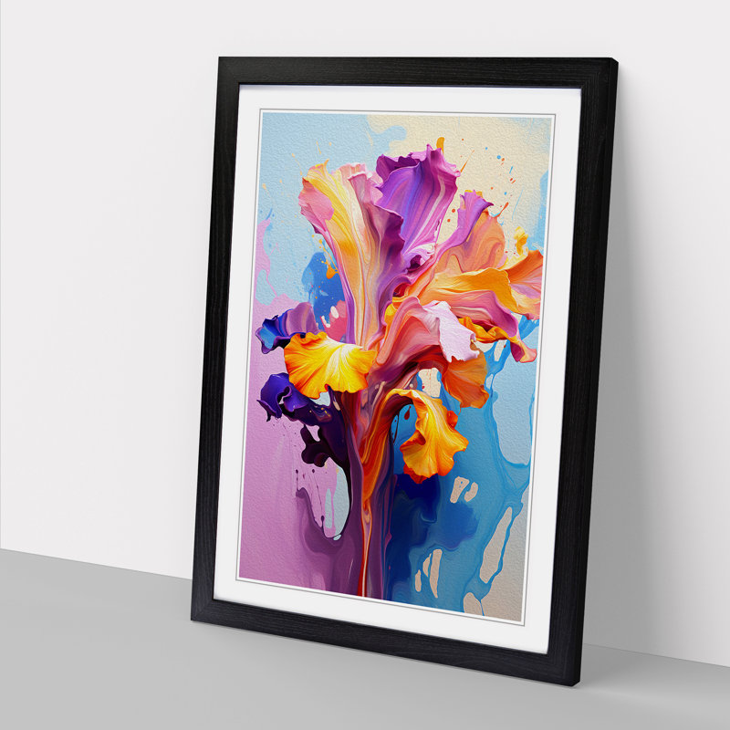 Iris Flower Pop - Framed Print, 64cm H x 46cm W x 2cm D, Black Framed