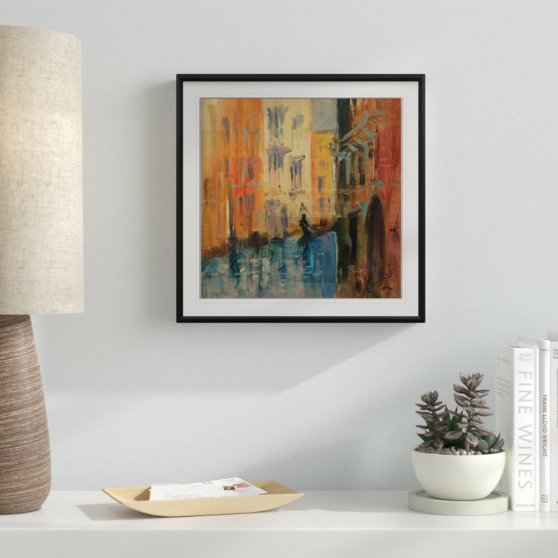 « v’enice i », peinture, H 16 po x l 16 po x P 2 po, Cadre noir