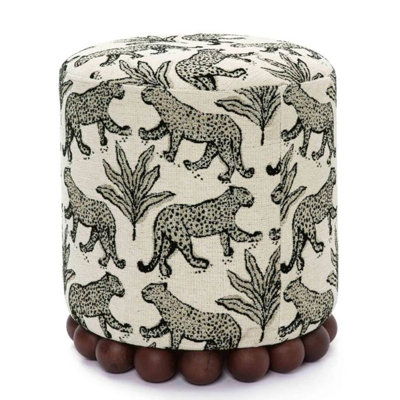 Leopard Print Fabric Round Ottoman