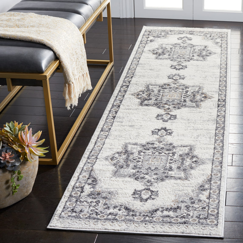 Tapis oriental ivoire et gris, Tapis de couloir 2 pi 2 po x 8 pi