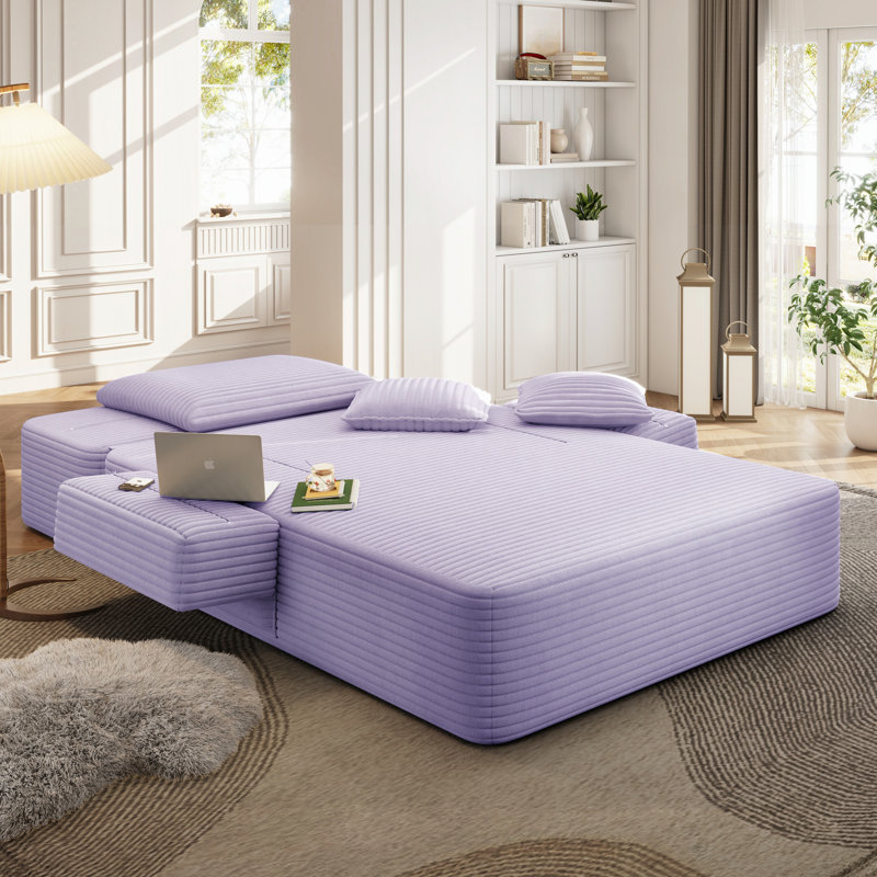 Chaise longue convertible en velours côtelé avec pochette de rangement et sans assemblage, Purple Corduroy