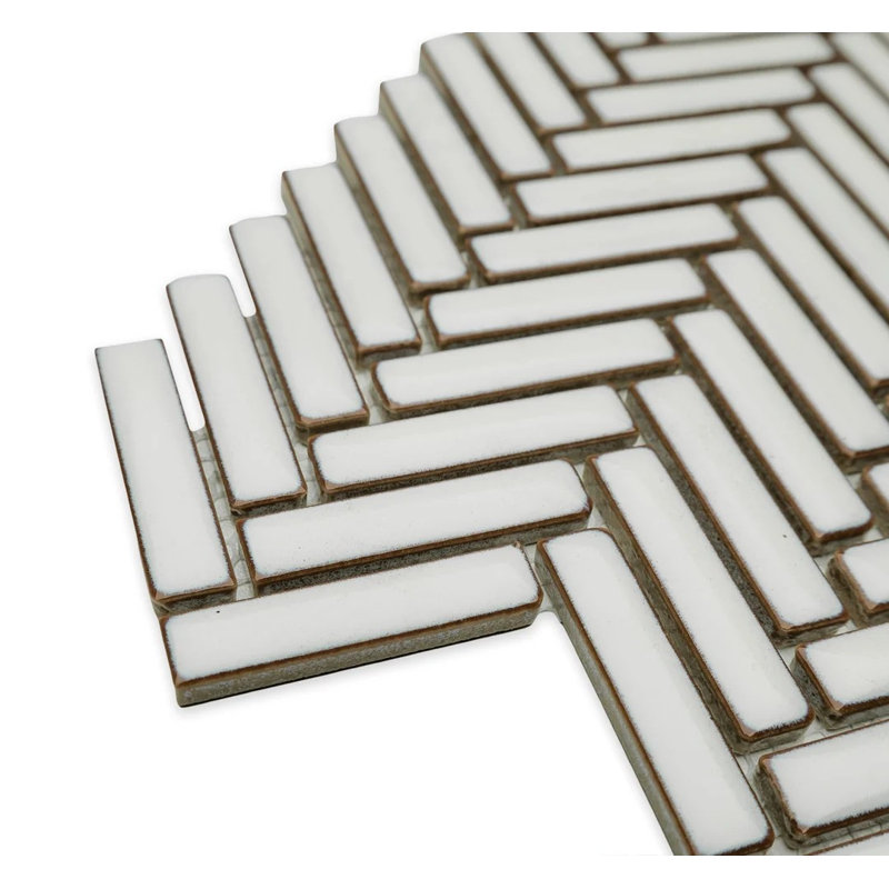 Glossy Antique White  12x12 Herringbone Mosaic Tile for Kitchen Backsplash & Bathroom Wall, Antique White