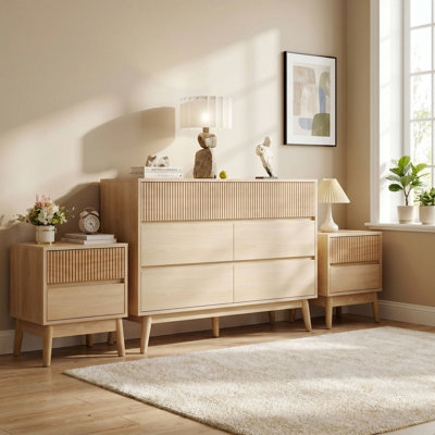 Ensembles de chambre à coucher cannelés, 2 tables de chevet et commode