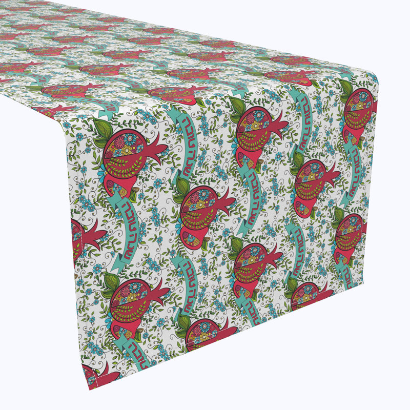Absalom Floral Table Runner, 108" x 14", Happy Rosh Hashanah