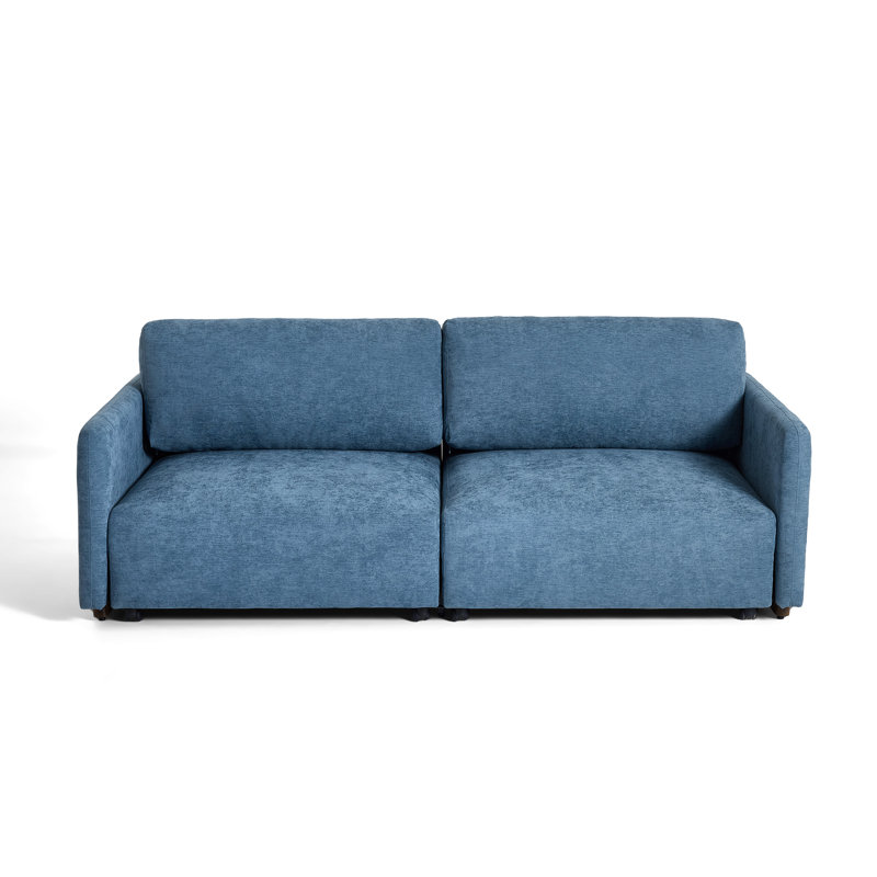 Canapé-lit rembourré convertible avec lit escamotable, Chenille bleu
