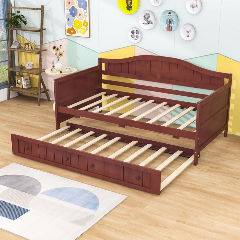 Twin Size Wood Daybed with Twin Trundle, Espresso