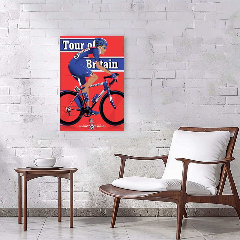 Tour of Brittany Cyclist, art mural contemporain coloré, 36" H x 24" W