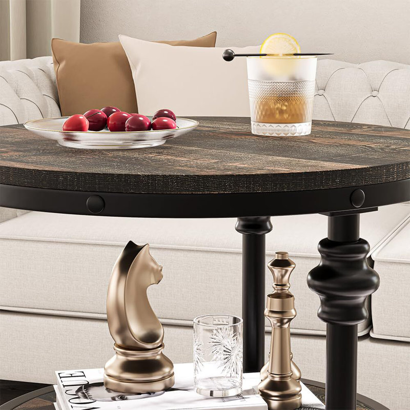 Small Side Table,Round End Table With 3 Shelves,Night Stand Accent Coffee Table With Steel Frame For Small Spaces, Gray