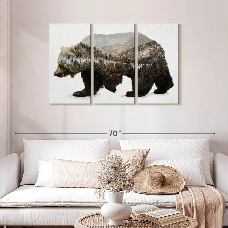 The Kodiak Brown Bear Wall Art Multi Piece Canvas Print, H 28 po x l 45 po x P 1,25 po