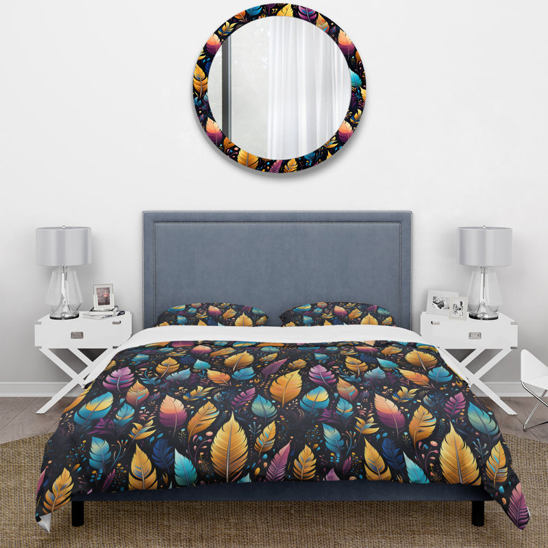 Tribal Dreamscape Feather Boho Motif III - Ensemble de housse de couette Boho - Microfibre de polyester