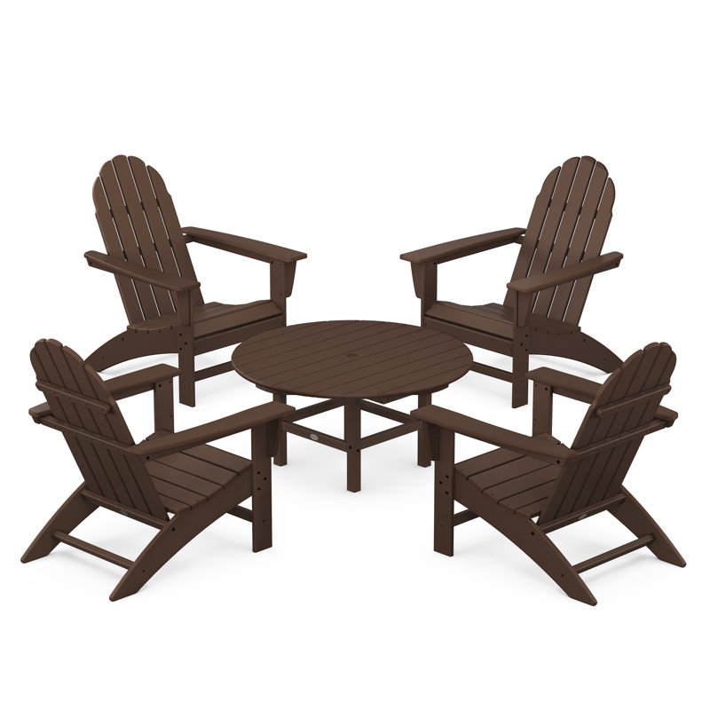 POLYWOOD Vineyard 5-Piece Adirondack Chair Conversation Set, Mahogany