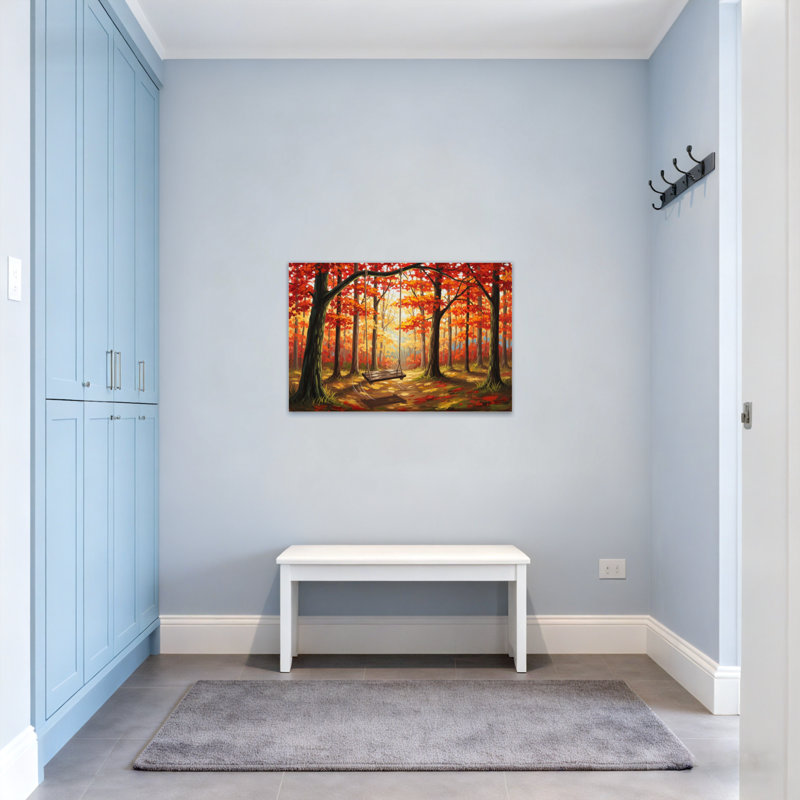 Paysage et nature, forêt d'automne, balançoire, peinture, 12" H x 18" W