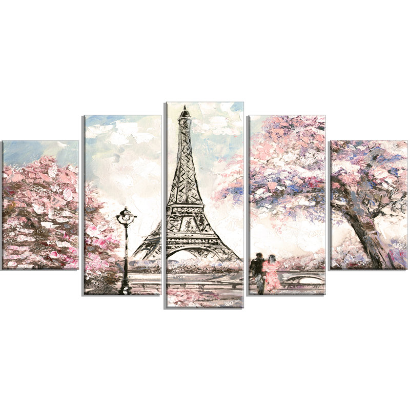 «Eiffel with Pink Flowers», reproduction d'impression sur toile