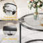 Ensemble de 2 tables basses gigognes rondes en verre, petites tables gigognes pour salon et chambre, table d'appoint avec structure en métal, style industriel moderne et épuré.-893111282