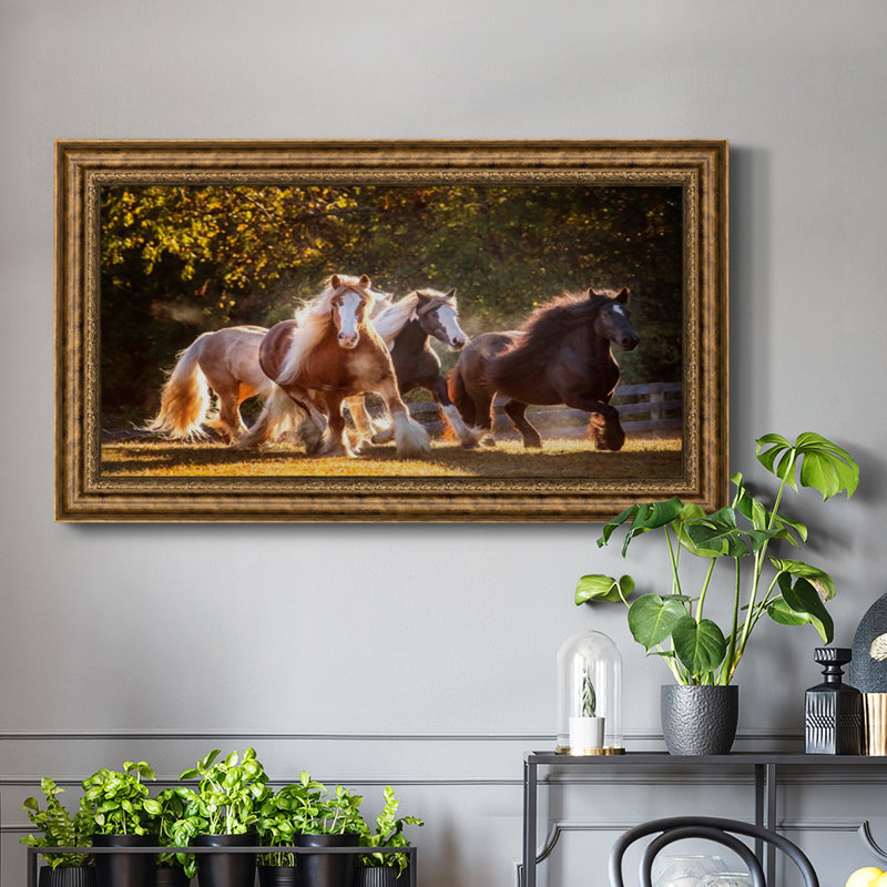 Sunlit Horses III - Reproduction de photo sur toile simple, H 29 po x l 53 po x P 1 po