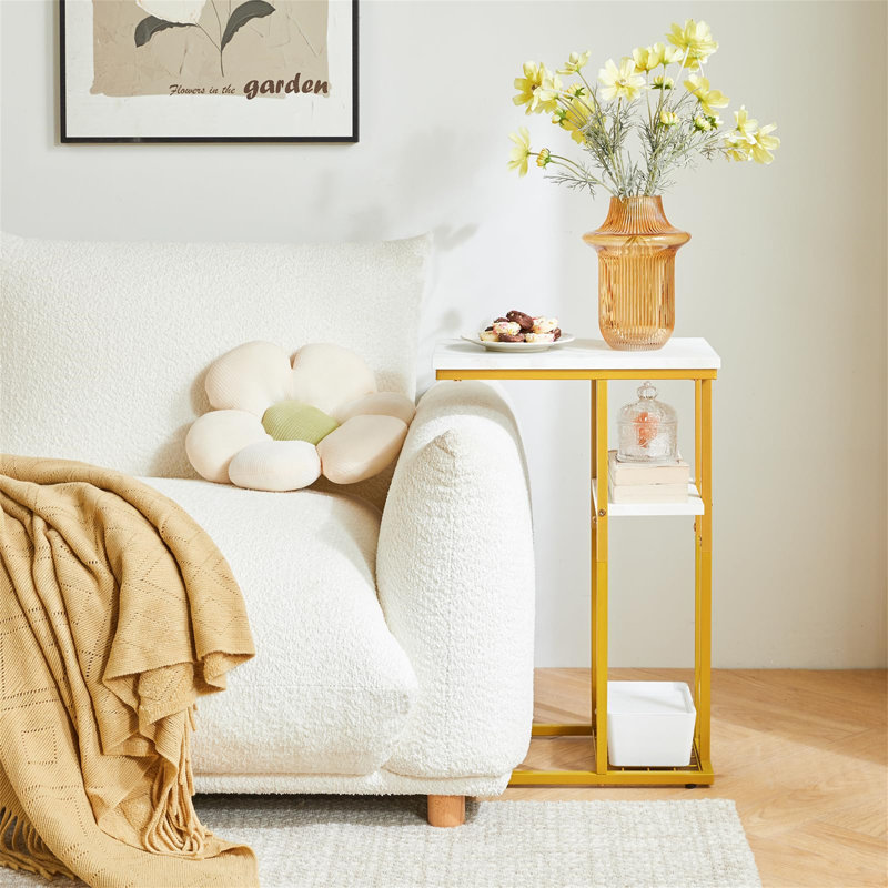 Bobker End Table, White, Gold