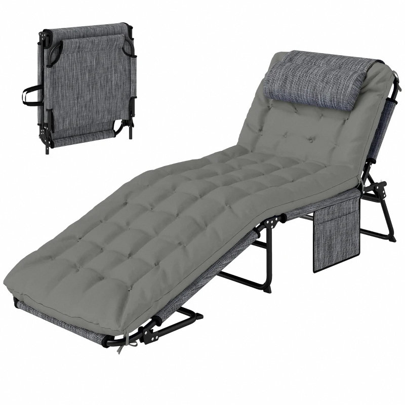 Chaise longue d'extérieur, chaise longue pliante, Gris