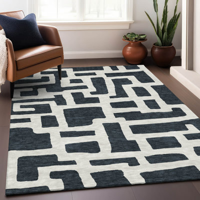 Premium Machine Washable Prisco Black Rug